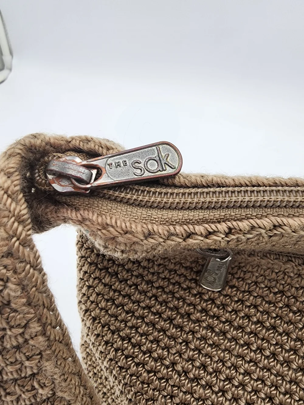 The Sak Crochet Shoulder Bag in Taupe Brown